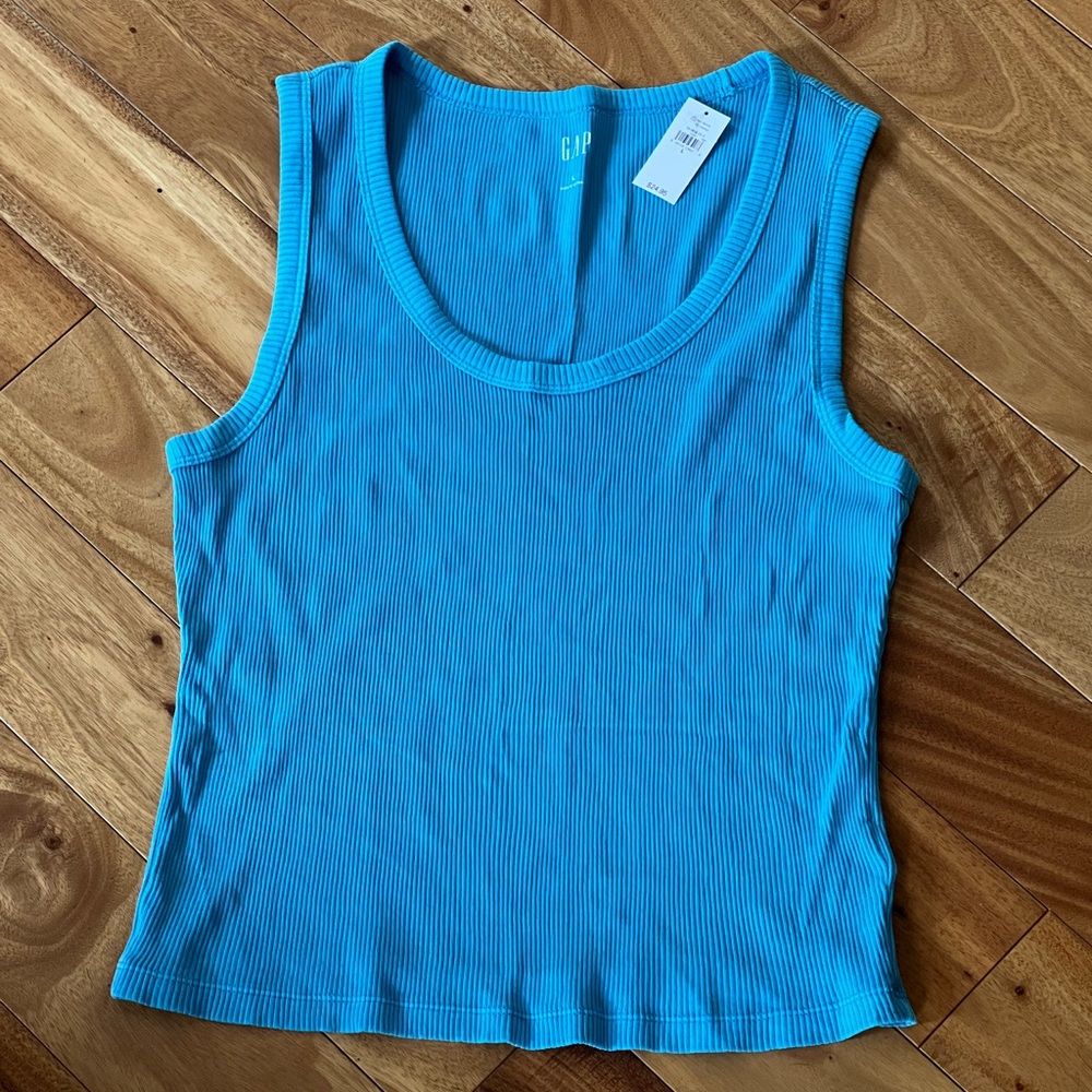 GAP Women's Turquoise Blue Ribbed Tank Top